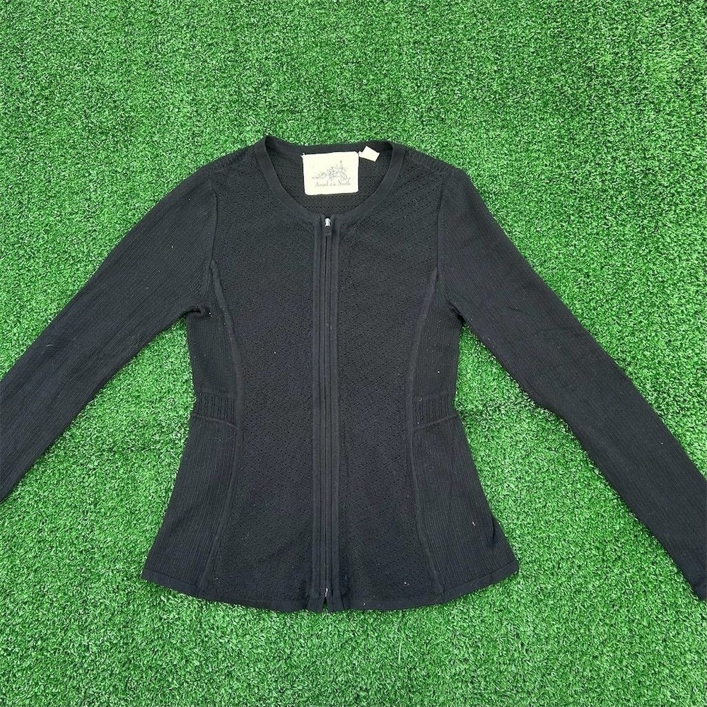 Anthropologie Angel of the North XS Black long sleeve Top Zip-Up  Peplum Hem